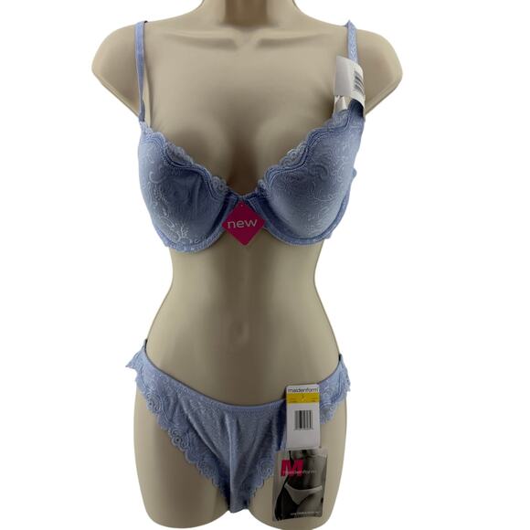 Maidenform One Fabulous Fit Bra Panty Lingerie Set Pale Blue Womens 36C/Large - Picture 1 of 11